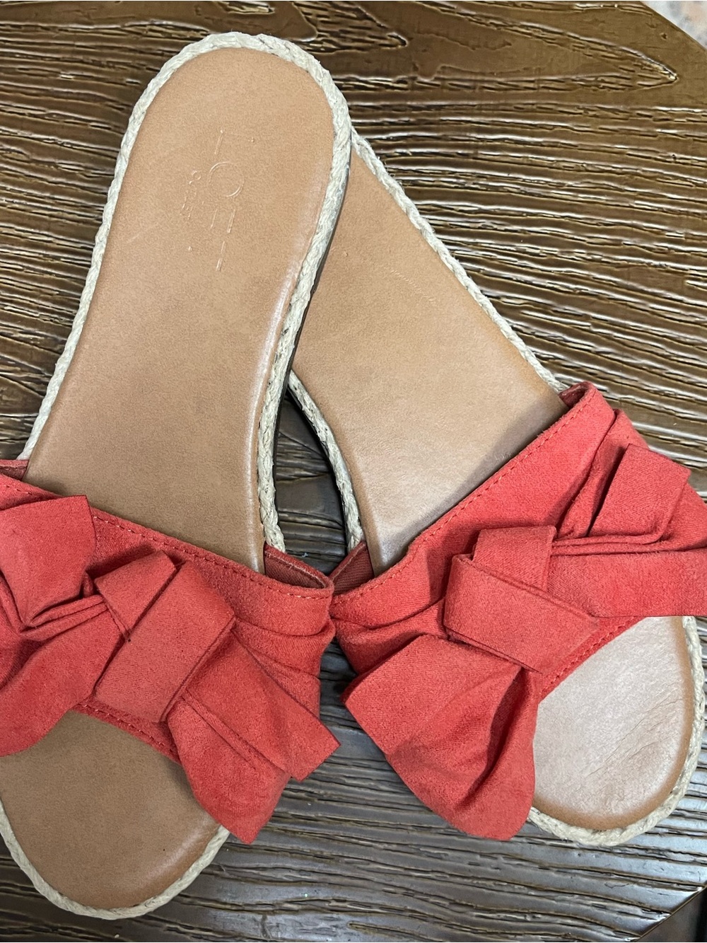 LOFT Coral Red Knotted Bow Slide Sandals